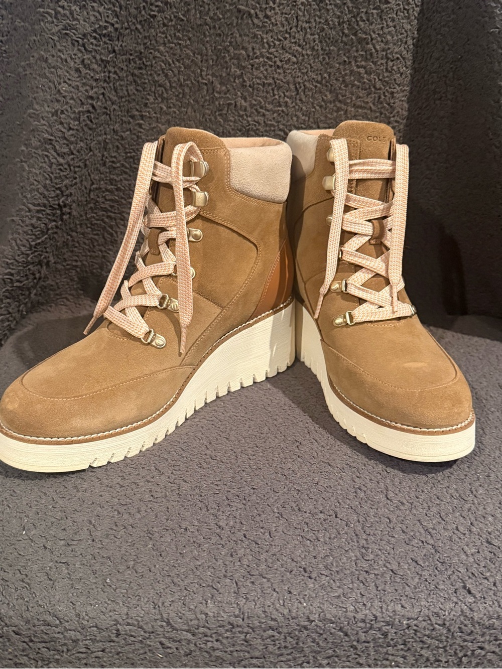 Cole Haan Tan Suede Wedge Hiker Boot